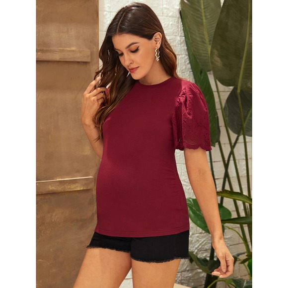Maternity Solid Scallop Trim Tee - Picture 9 of 11